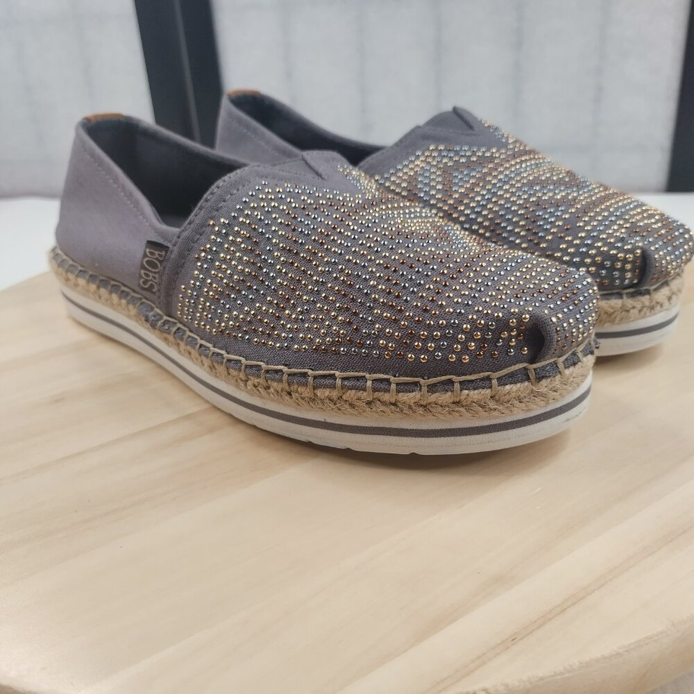 Skechers BOBS Breeze Moonbeam Stars Gray Canvas Espadrille Sneakers Women US 7.5 - Picture 3 of 13